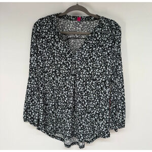 Black Floral V-Neck Long Sleeve Women's Top